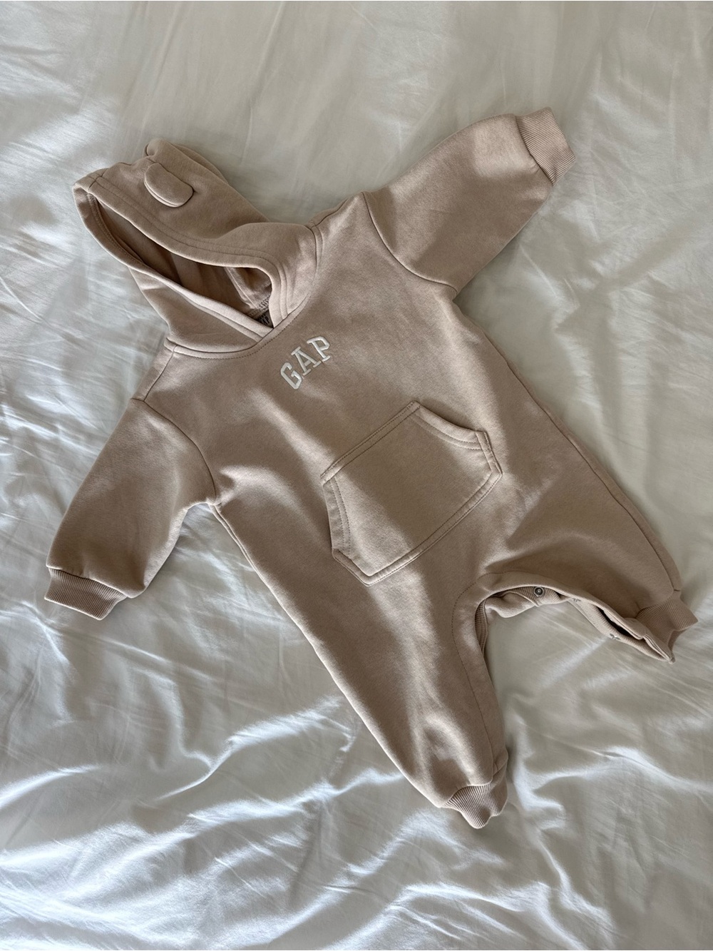 GAP Hooded Baby One-Piece Footie in Taupe